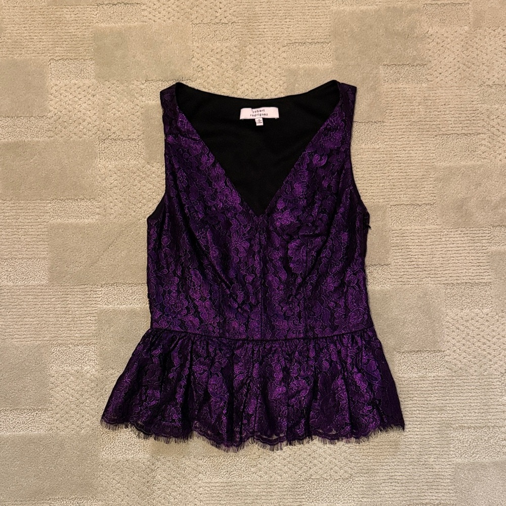 Robert Rodriguez Purple Lace Peplum tank Top